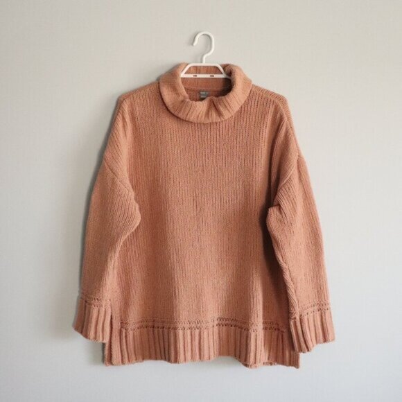 Aerie Women's Sz S Brown Turtleneck Chenille Knit Oversized Pullover Sweater - Picture 1 of 12